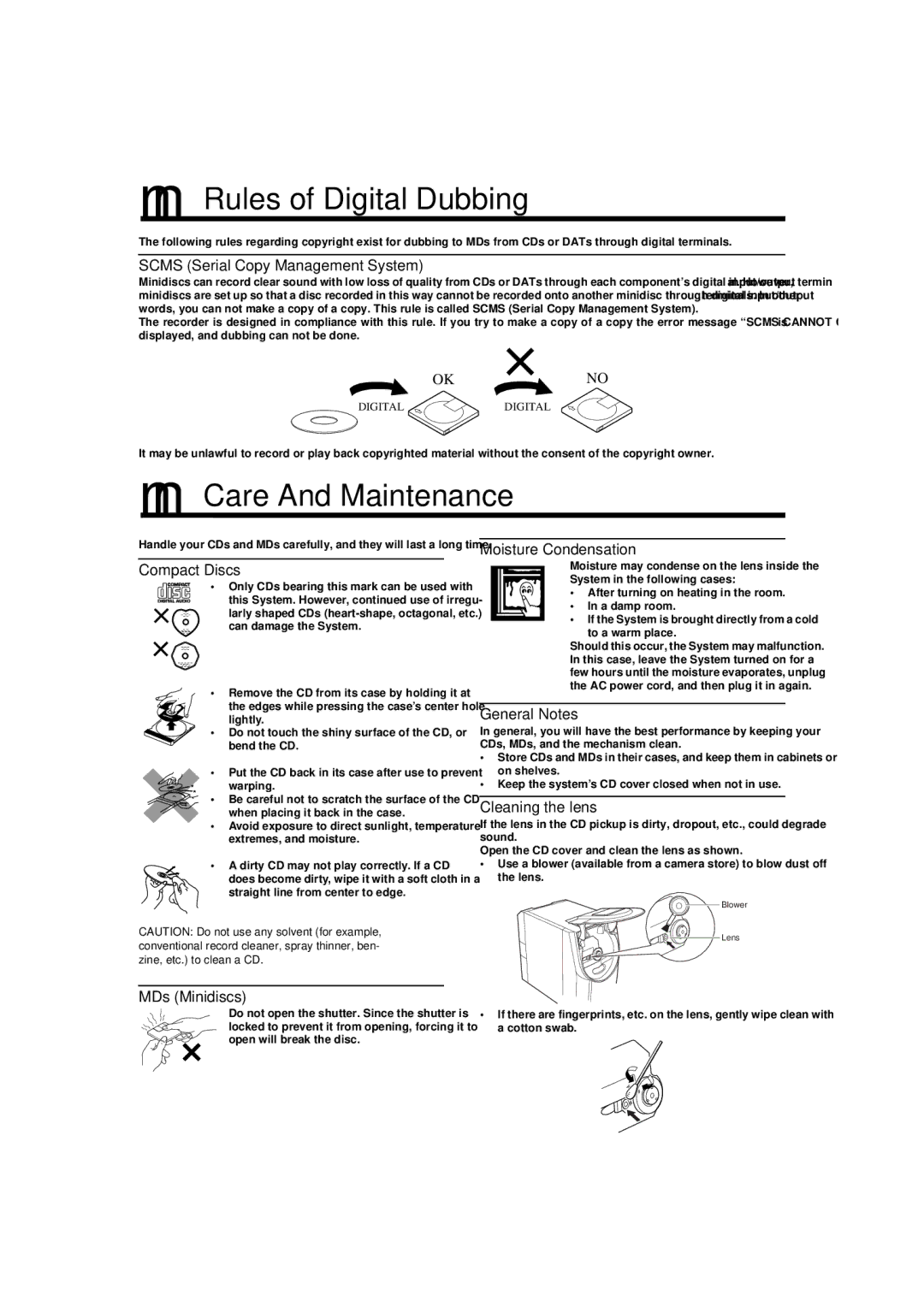 JVC UX-V9MD manual Rules of Digital Dubbing, Care And Maintenance 