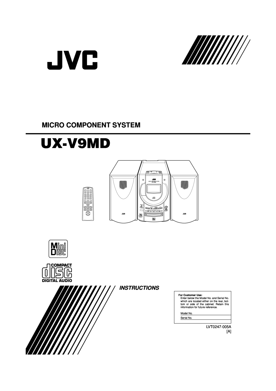 JVC UX-V9MD manual Micro Component System, Instructions, LVT0247-005A A, For Customer Use 
