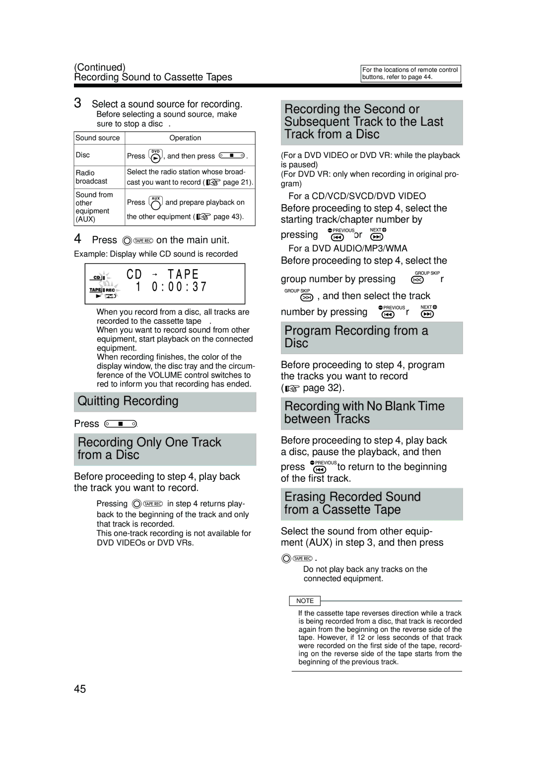 JVC UXQD90S manual Quitting Recording 