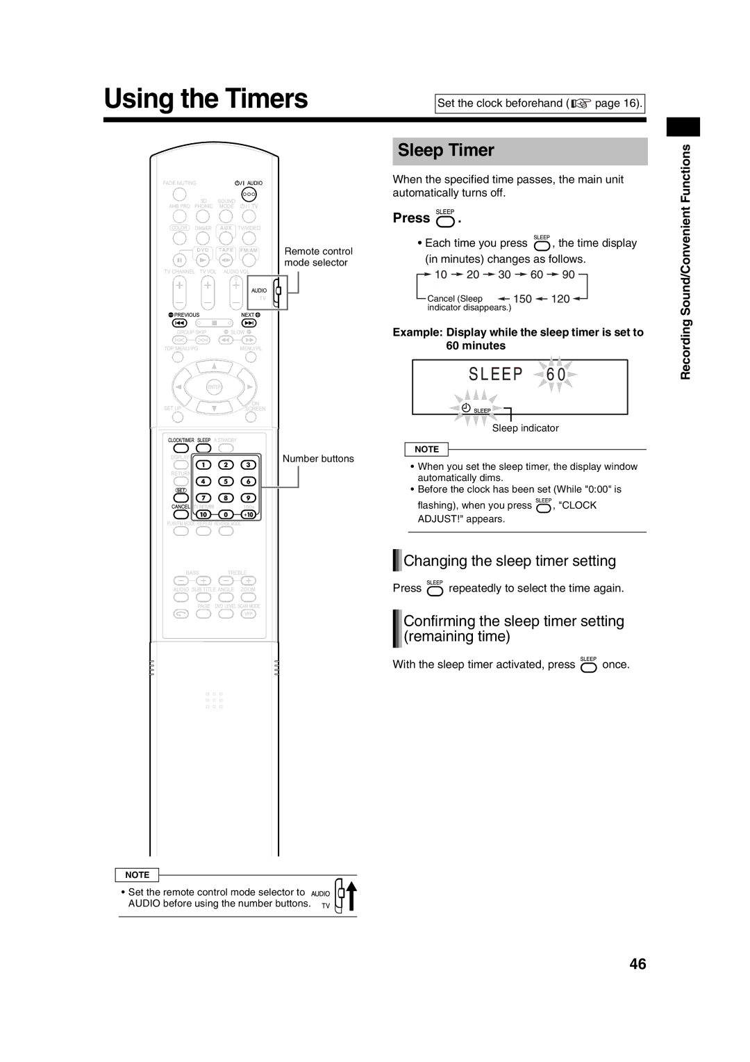 JVC UXQD90S manual Using the Timers, Sleep Timer, Changing the sleep timer setting 