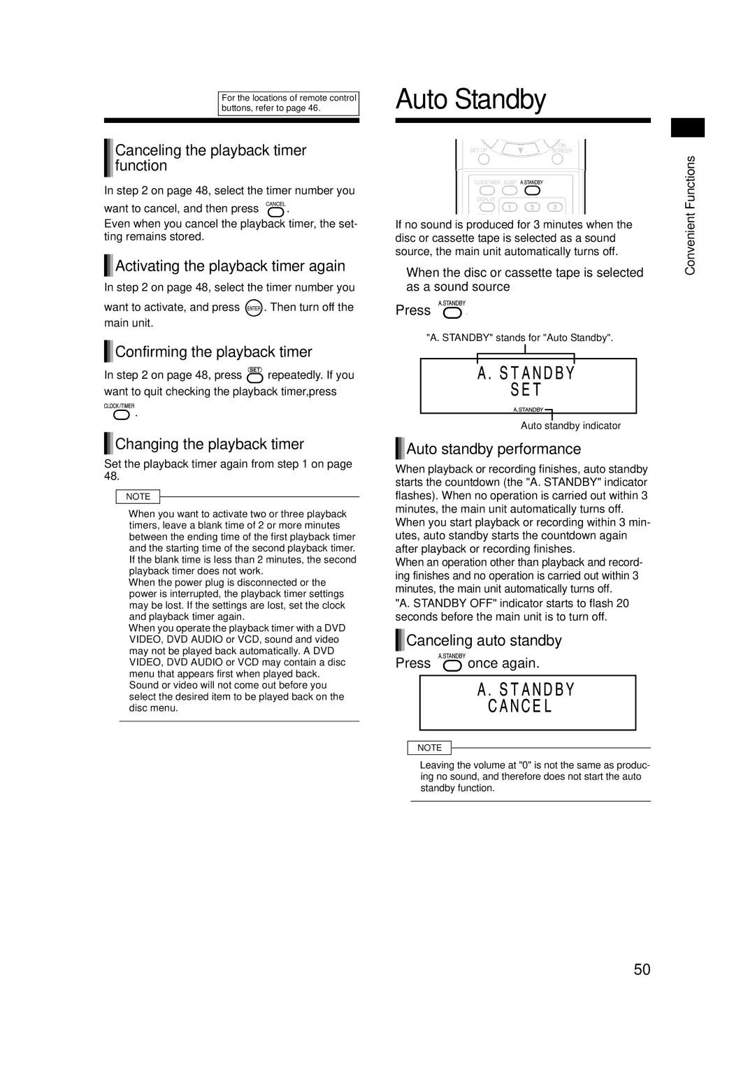 JVC UXQD90S manual Auto Standby 