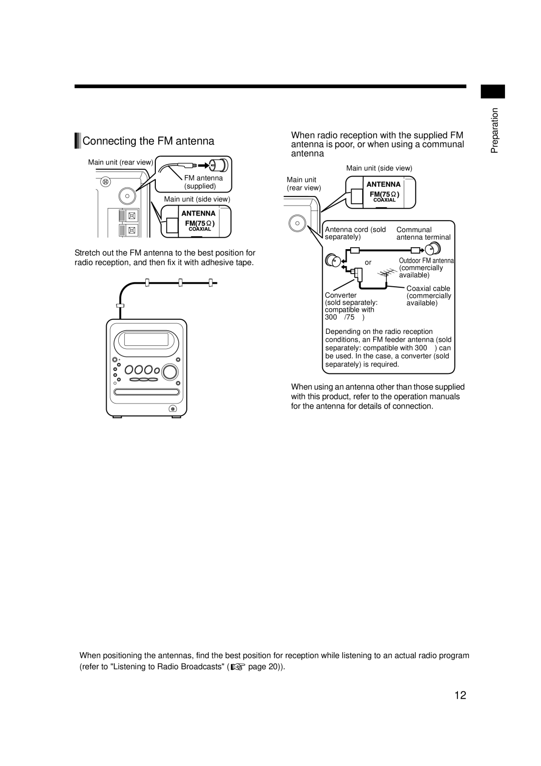 JVC UXQD90S manual Connecting the FM antenna 