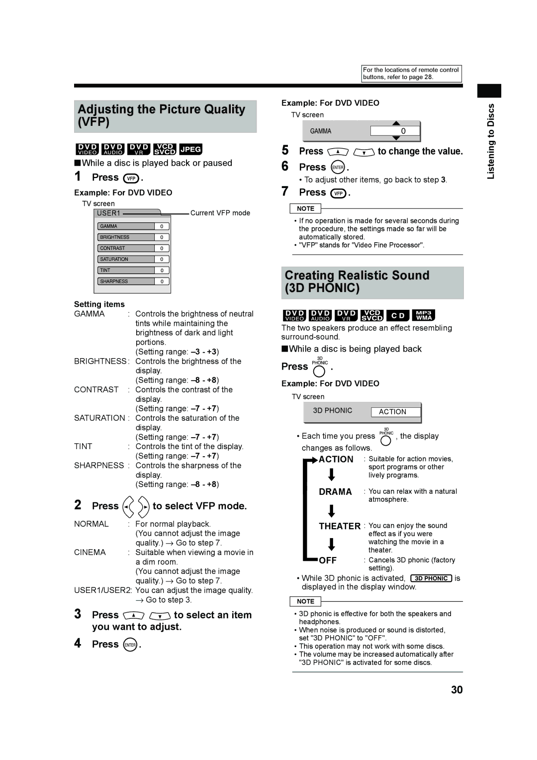 JVC UXQD90S manual Adjusting the Picture Quality VFP 