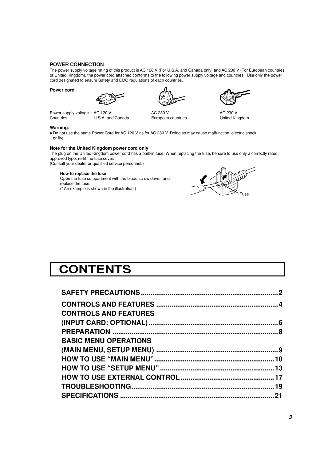 JVC V1700CG manual Contents 