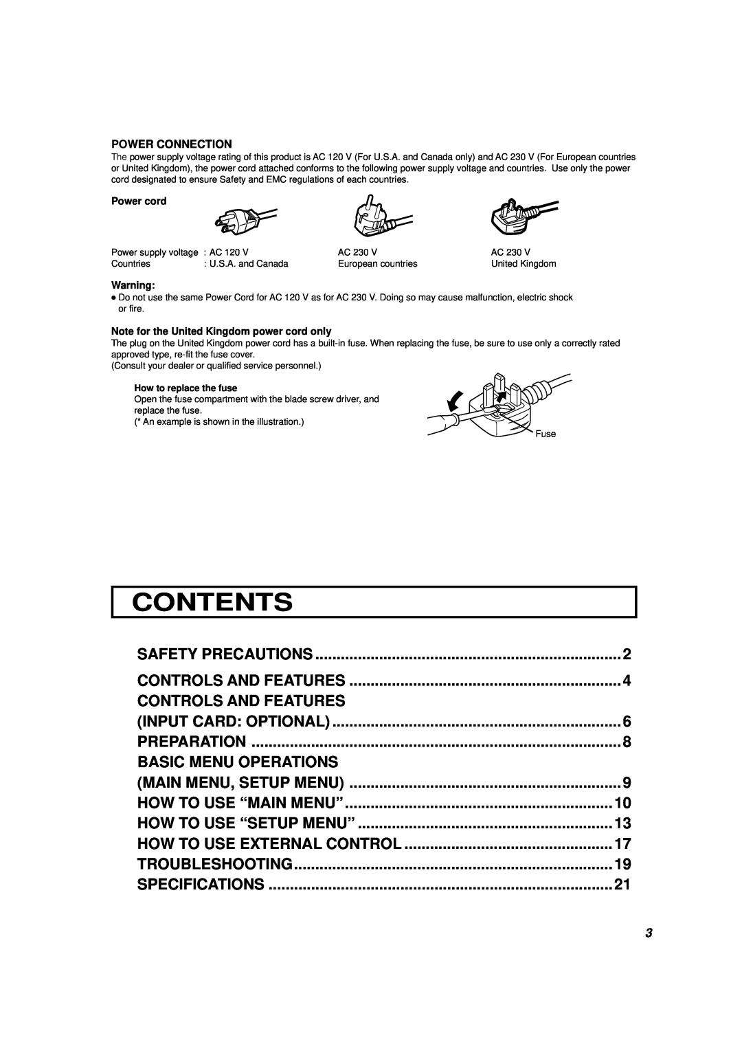 JVC V1700CG manual Contents, Controls And Features, Basic Menu Operations 
