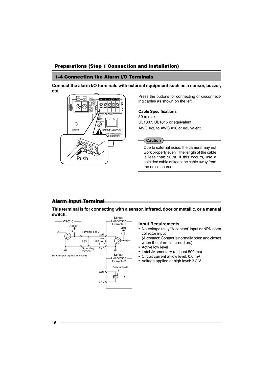 JVC VN-C10 manual Input Requirements, Cable Specifications 