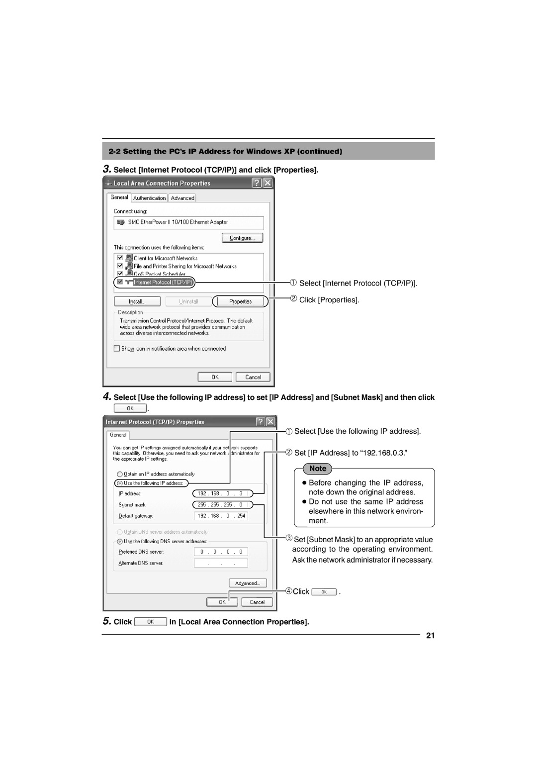 JVC VN-C10 manual Click in Local Area Connection Properties 