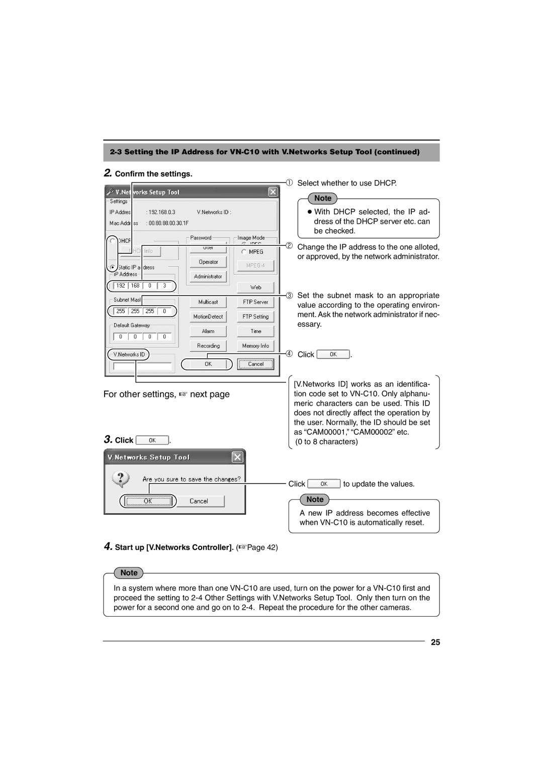 JVC VN-C10 manual For other settings, next, Start up V.Networks Controller 