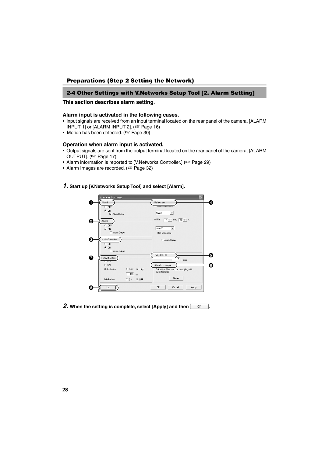 JVC VN-C10 manual Operation when alarm input is activated 