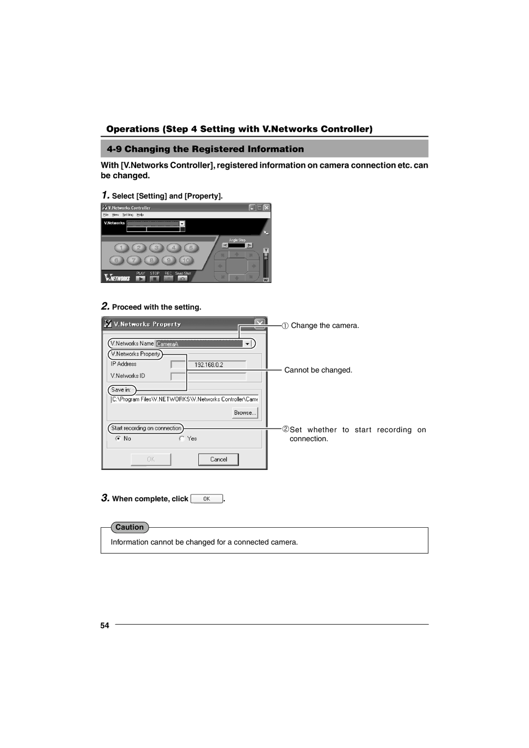 JVC VN-C10 manual Select Setting and Property Proceed with the setting, When complete, click 