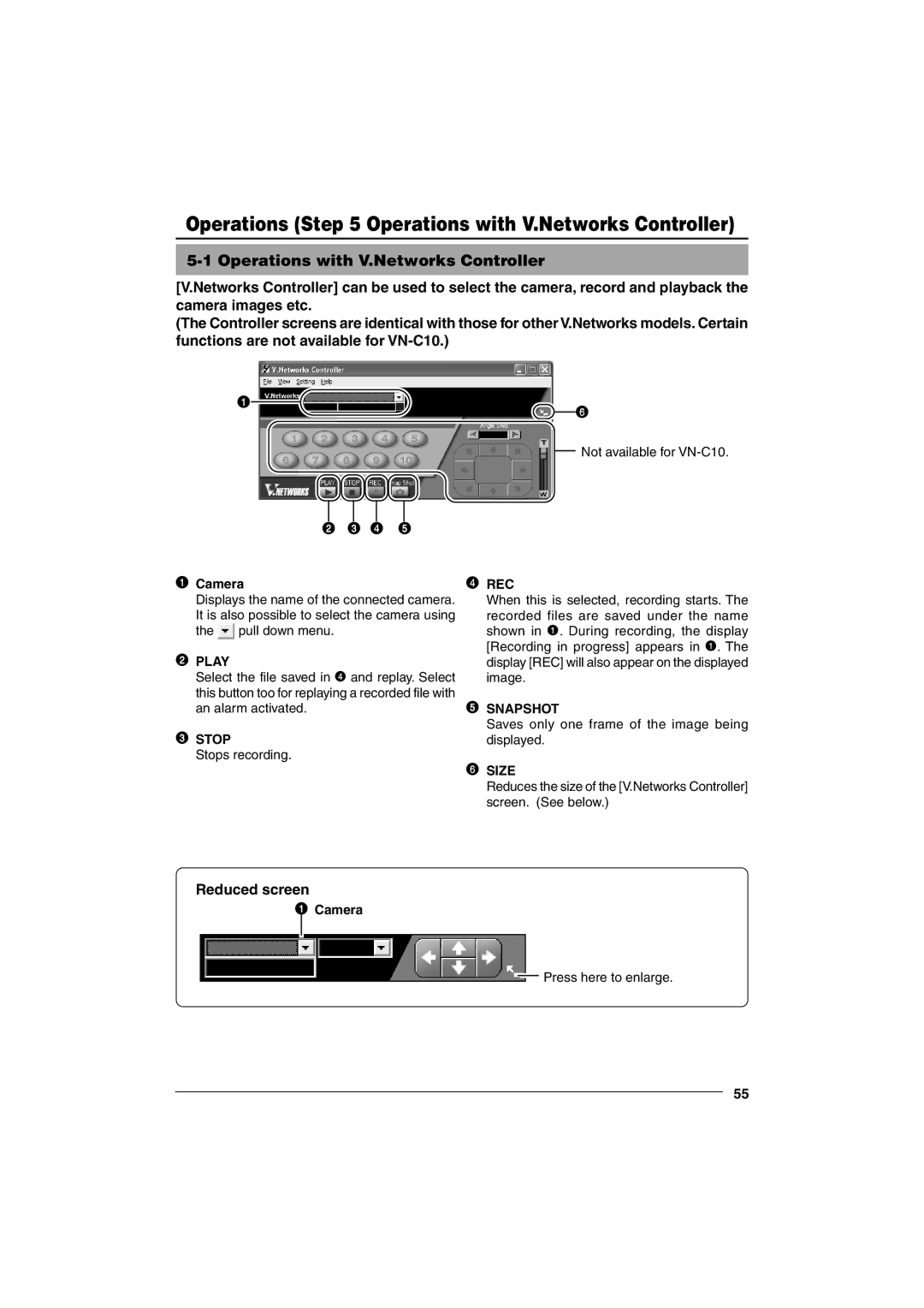 JVC VN-C10 manual Operations Operations with V.Networks Controller, Reduced screen, Camera 