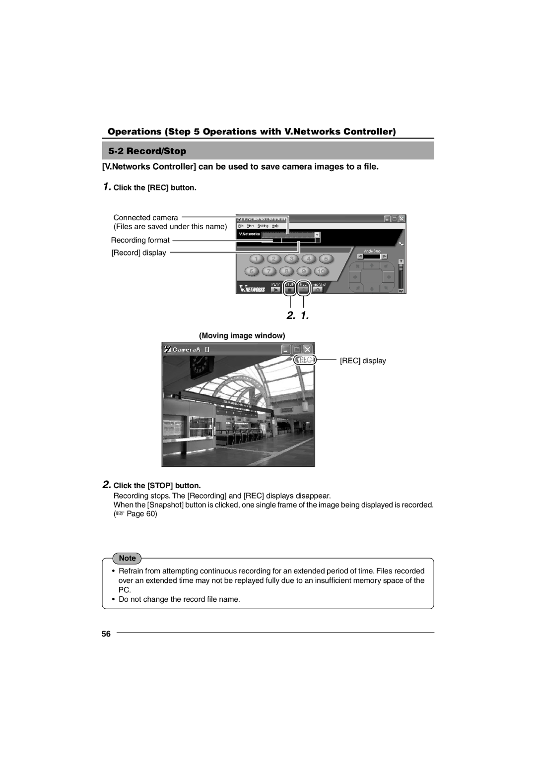 JVC VN-C10 manual Click the REC button, Moving image window, Click the Stop button 