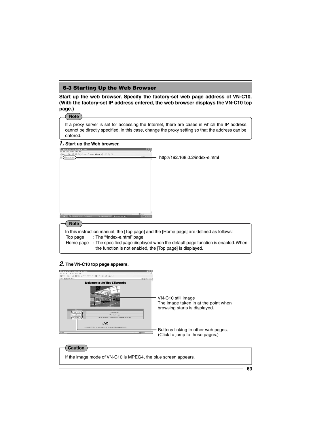 JVC manual Start up the Web browser, VN-C10 top page appears 