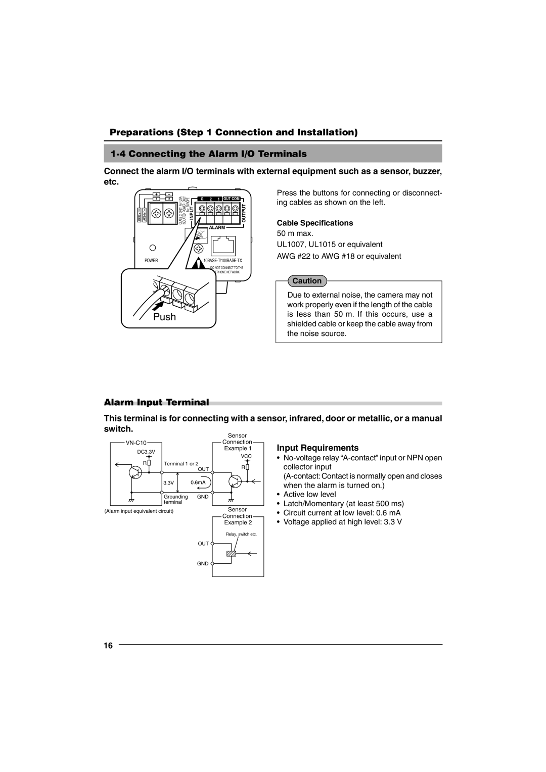 JVC VN-C10 manual Input Requirements, Cable Specifications 