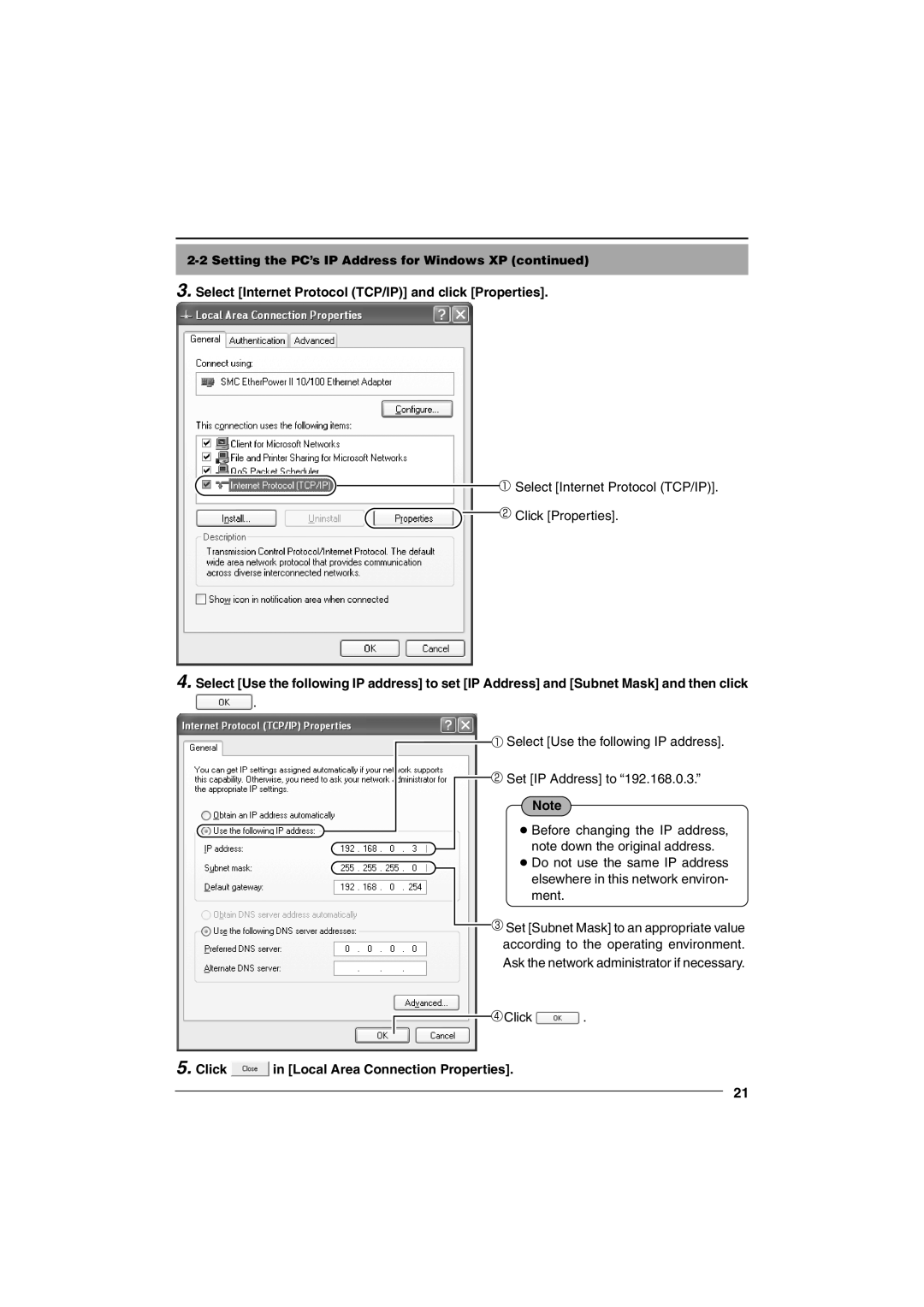 JVC VN-C10 manual Click in Local Area Connection Properties 