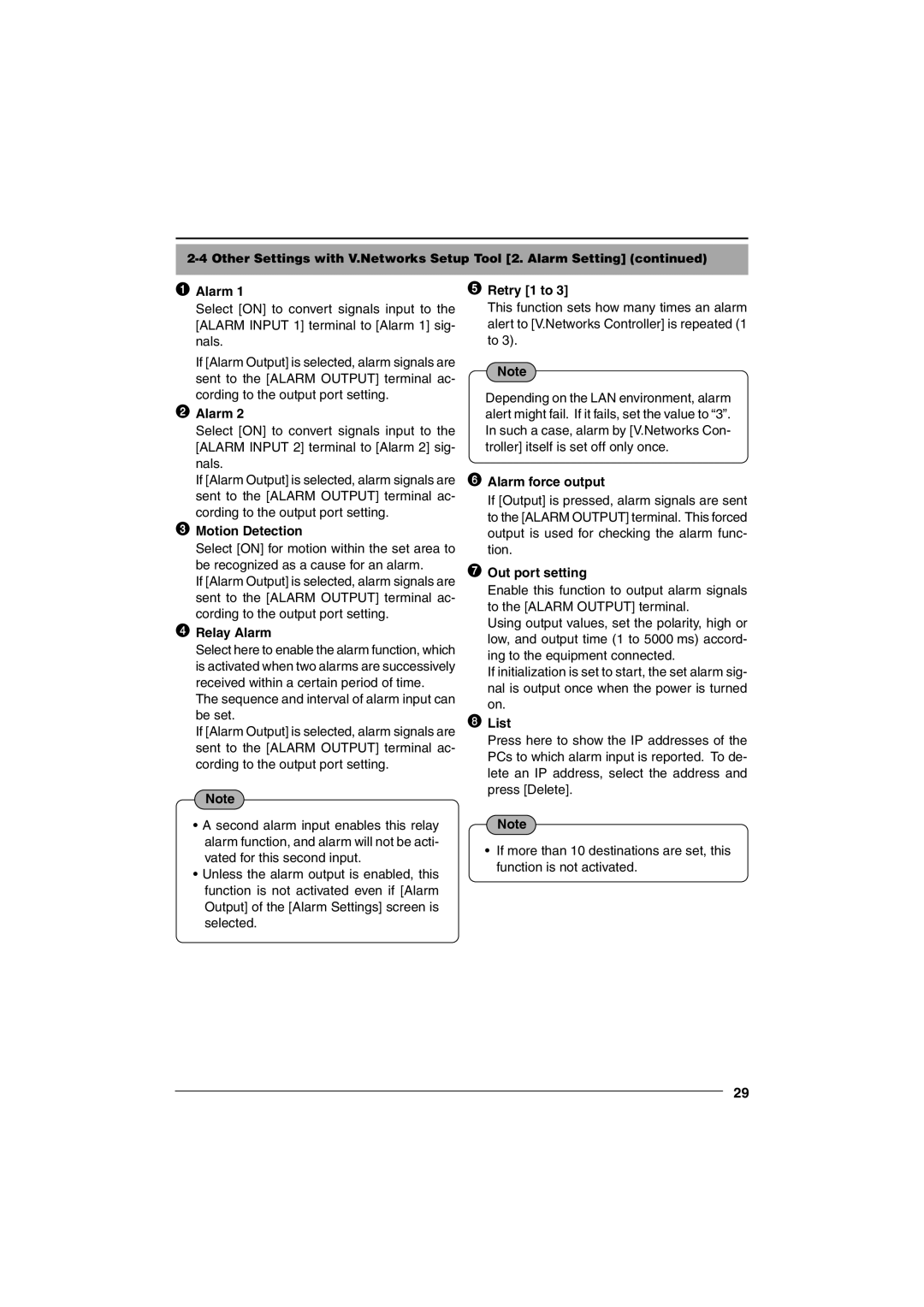 JVC VN-C10 Other Settings with V.Networks Setup Tool 2. Alarm Setting, Motion Detection, Relay Alarm, Retry 1 to, List 