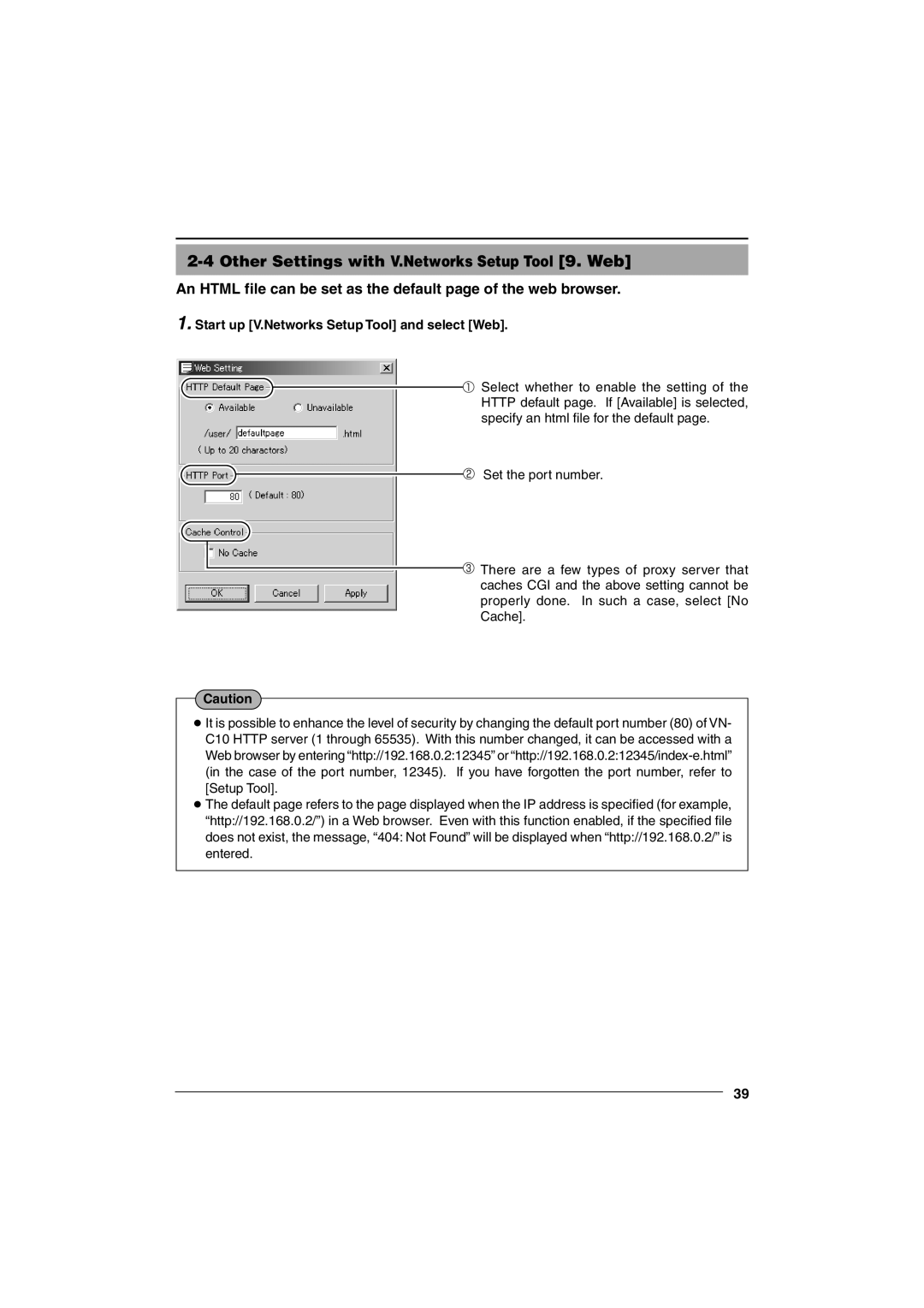 JVC VN-C10 manual Start up V.Networks Setup Tool and select Web 