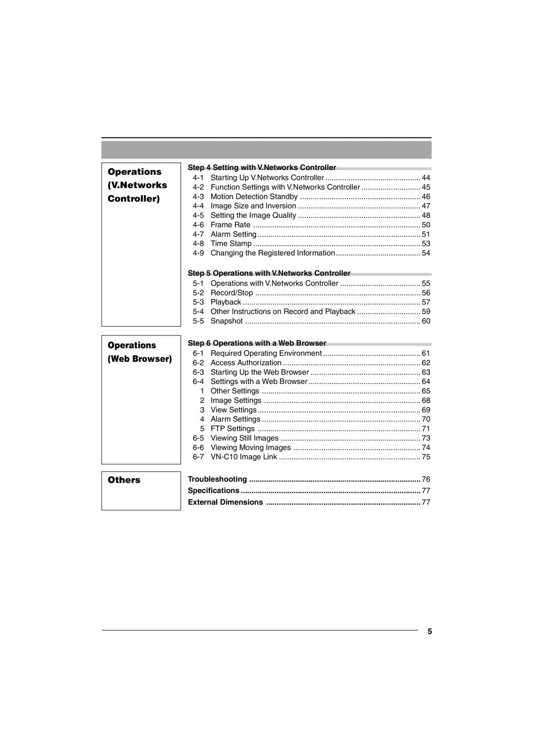 JVC VN-C10 manual Operations V.Networks Controller Operations Web Browser, Others 