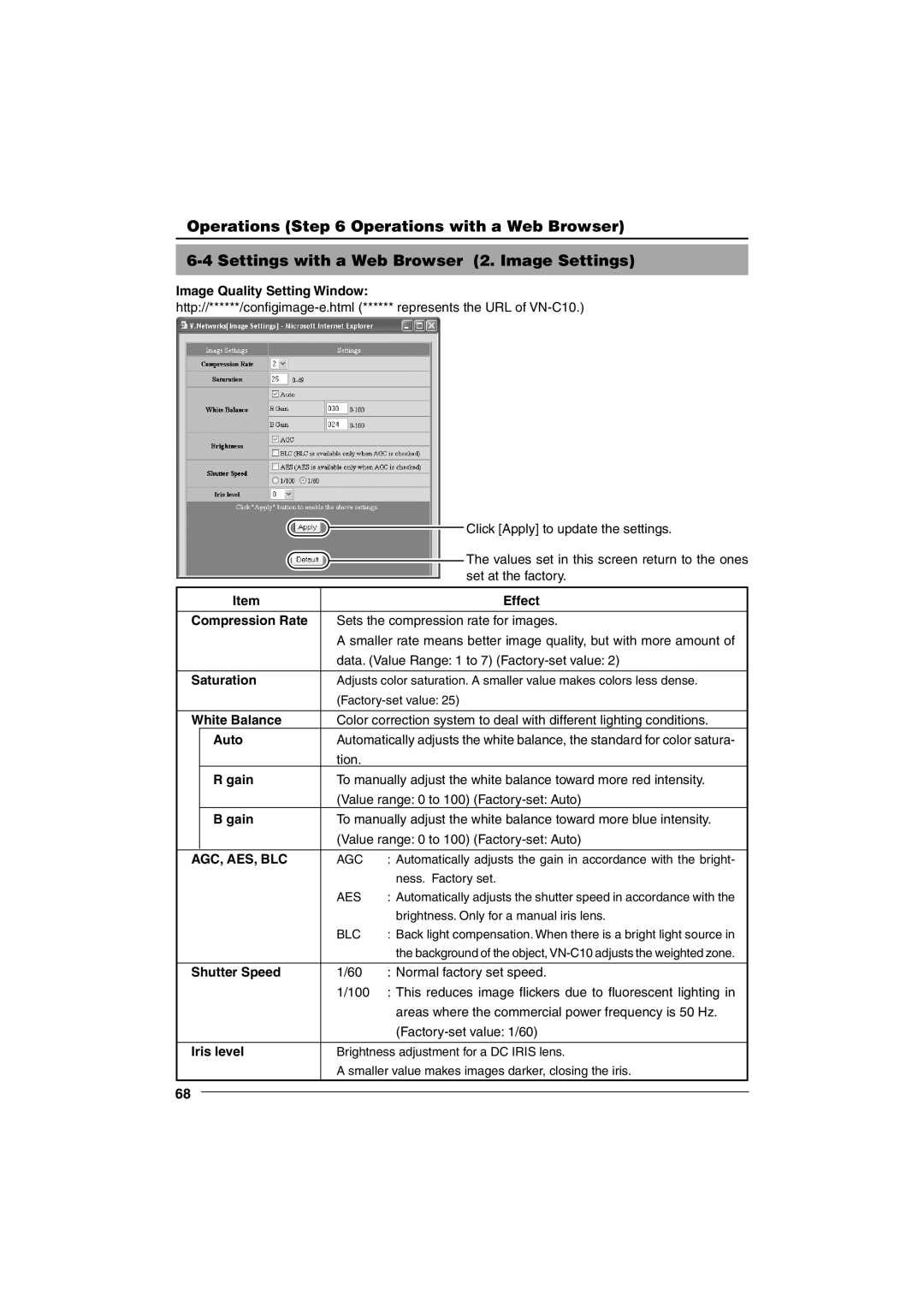 JVC VN-C10 manual Image Quality Setting Window, Auto, Gain 