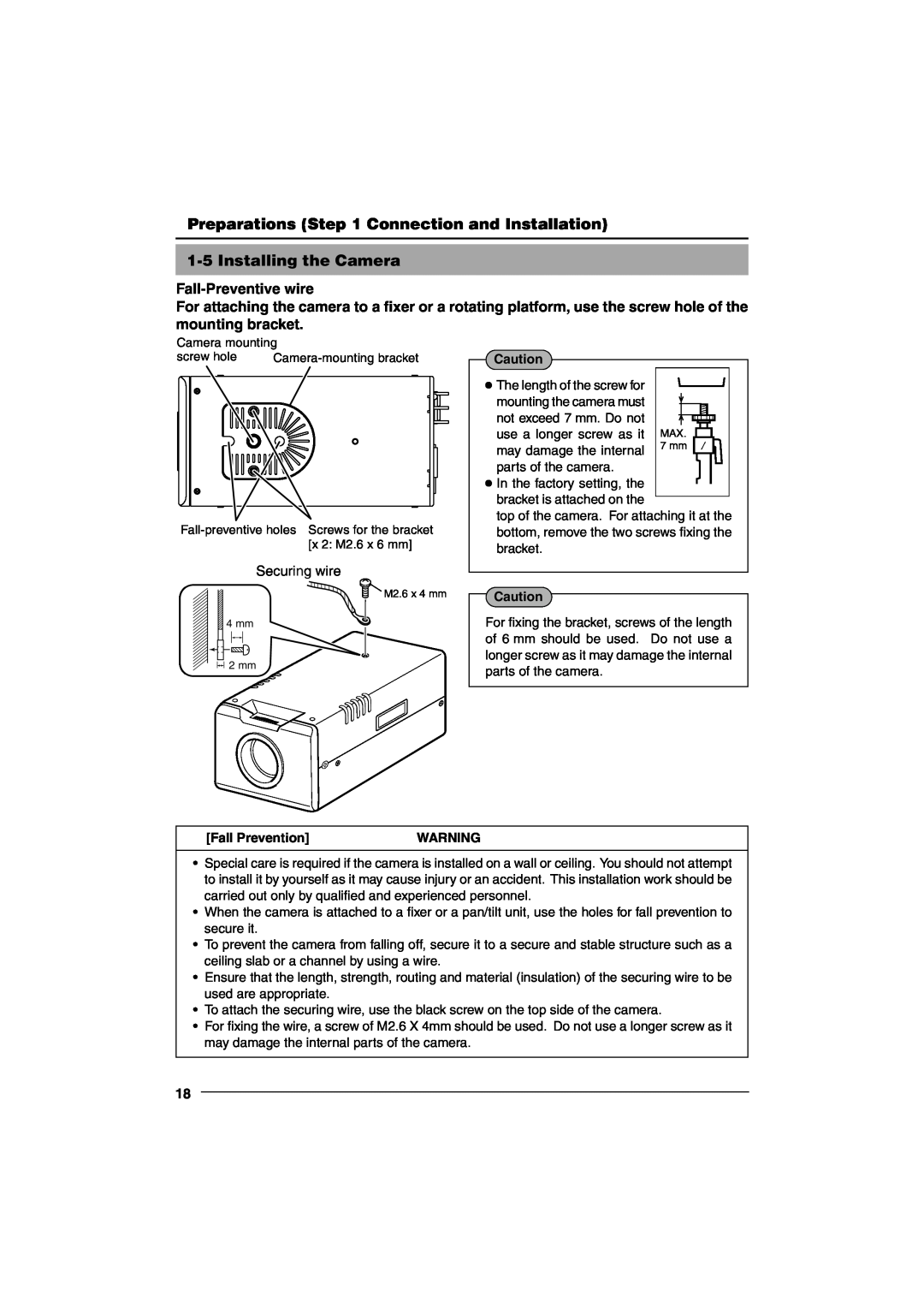 JVC VN-C10 manual 1-5Installing the Camera Fall-Preventivewire, Securing wire, Fall Prevention 