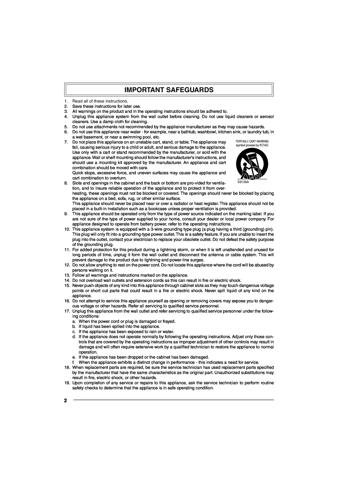 JVC VN-C10 manual Important Safeguards 