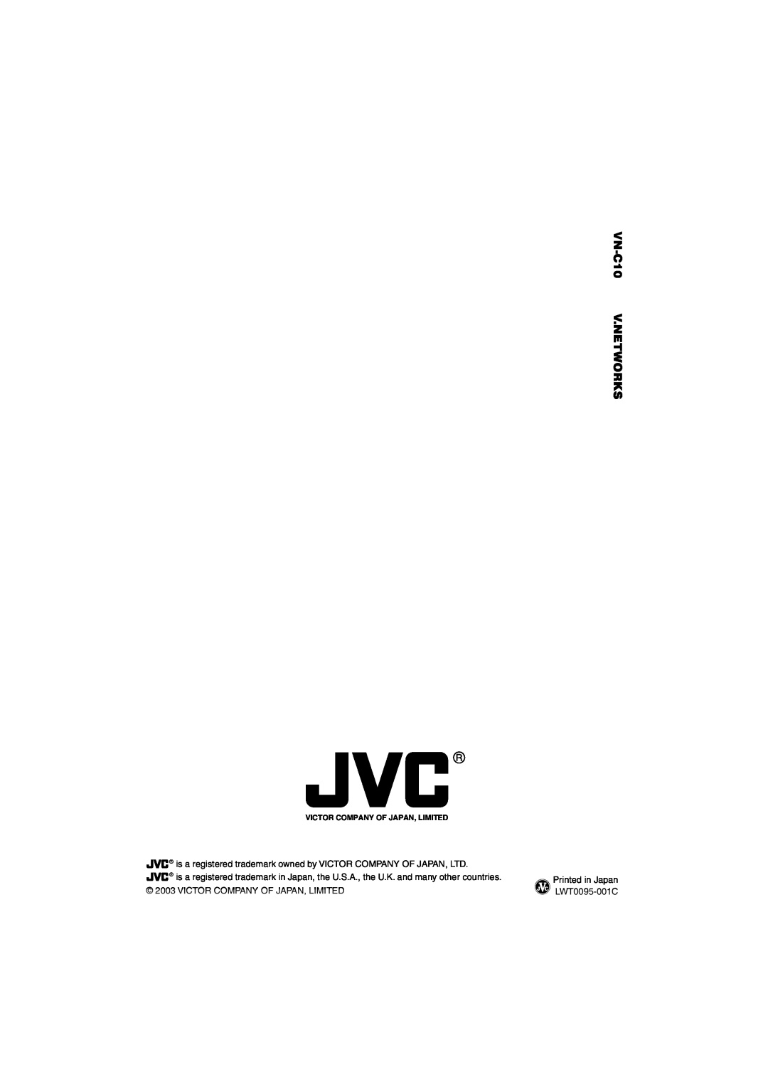 JVC manual VN-C10V.NETWORKS, Victor Company Of Japan, Limited, Printed in Japan LWT0095-001C 