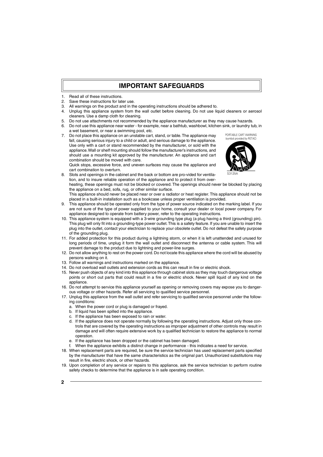 JVC VN-C10 manual Important Safeguards 