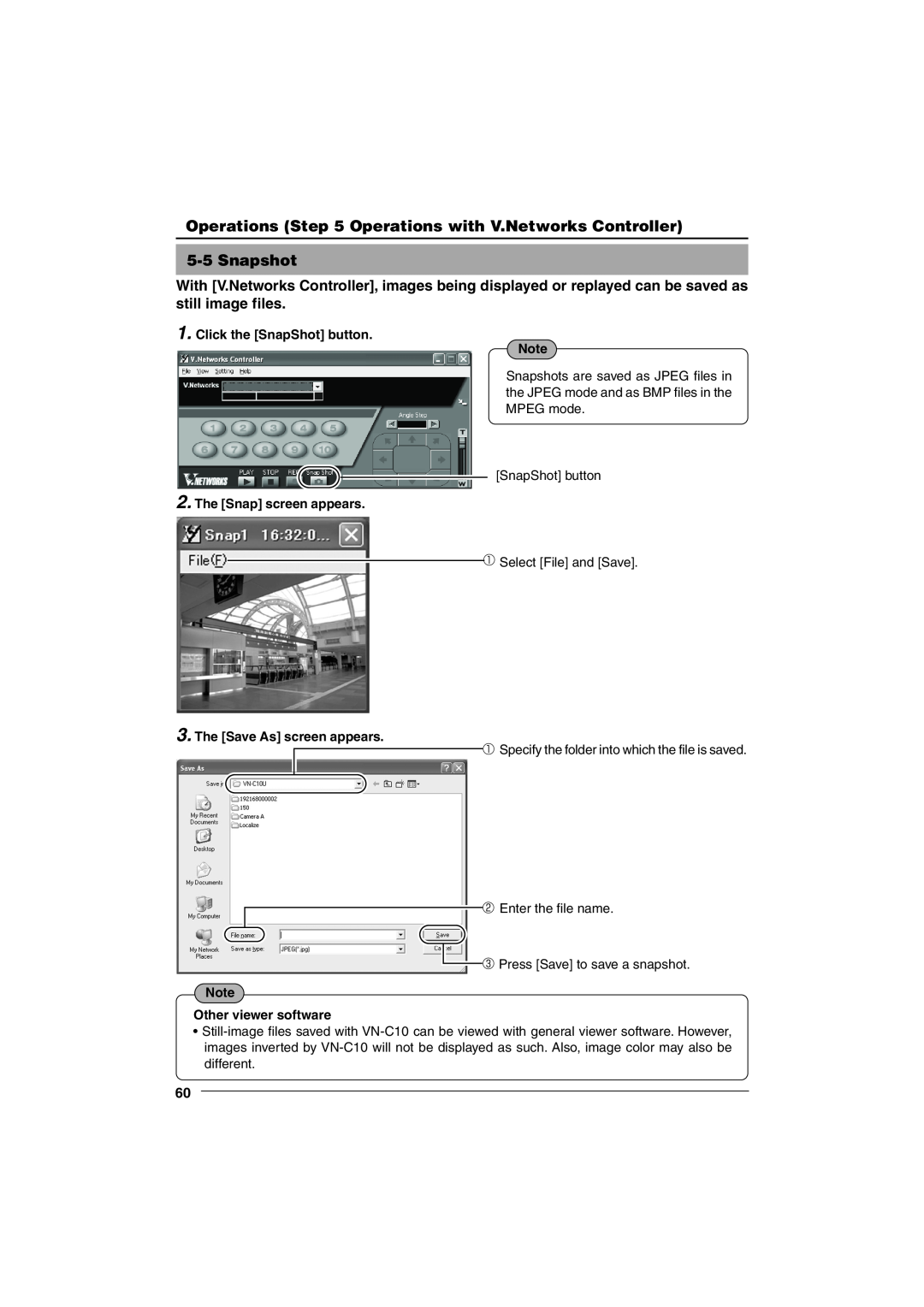JVC VN-C10 manual 5-5Snapshot 