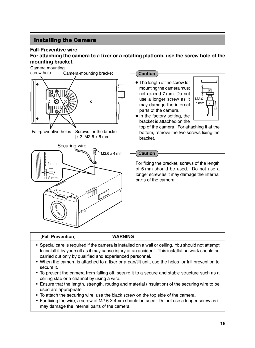 JVC VN-C11 manual Securing wire, Fall Prevention 