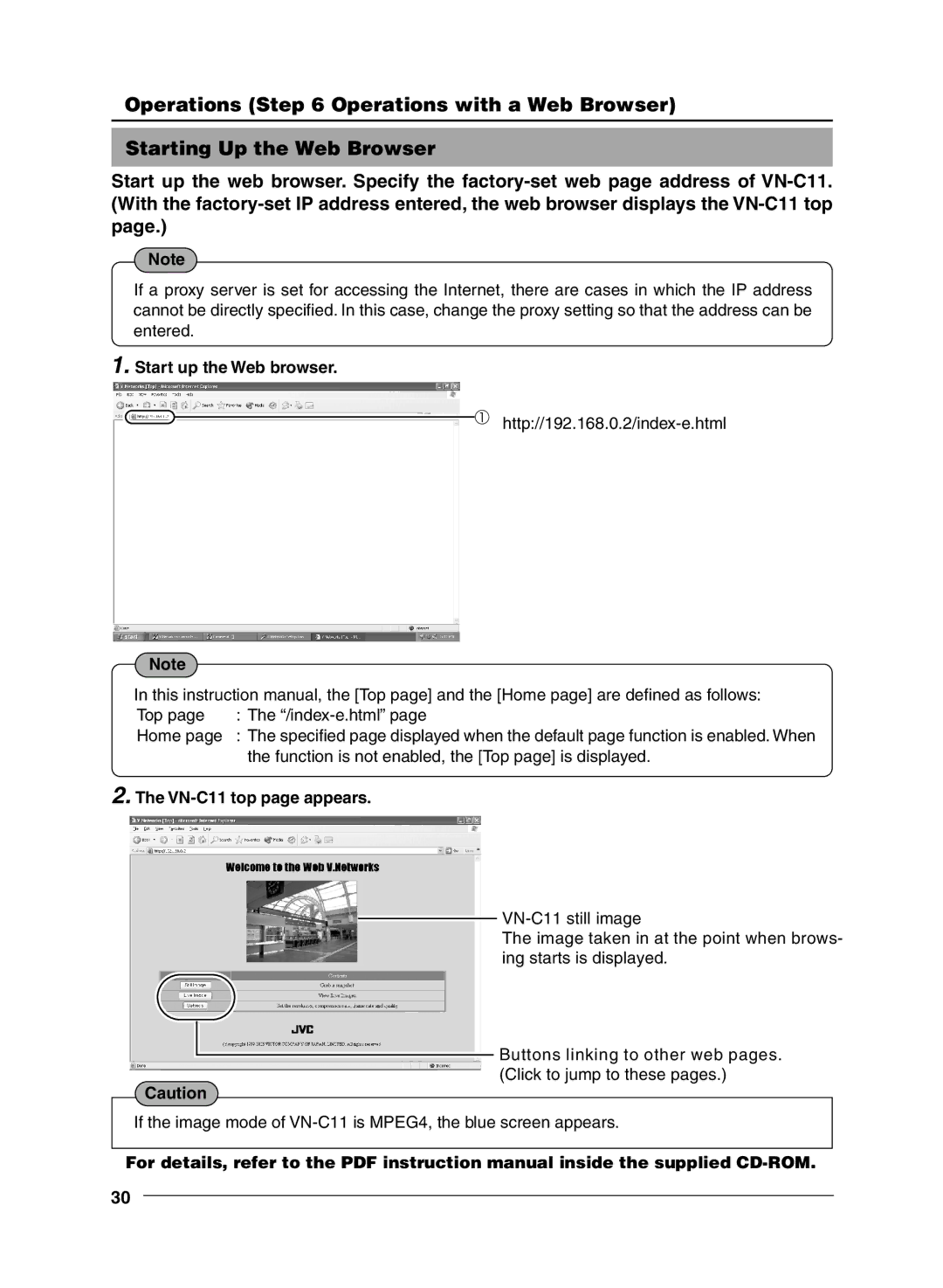 JVC manual Start up the Web browser, VN-C11 top page appears 