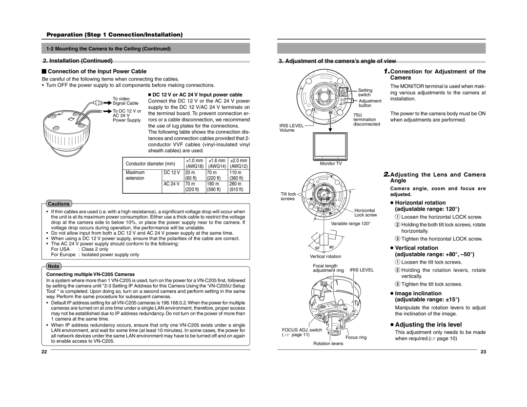 JVC VN-C205 manual Adjusting the iris level 