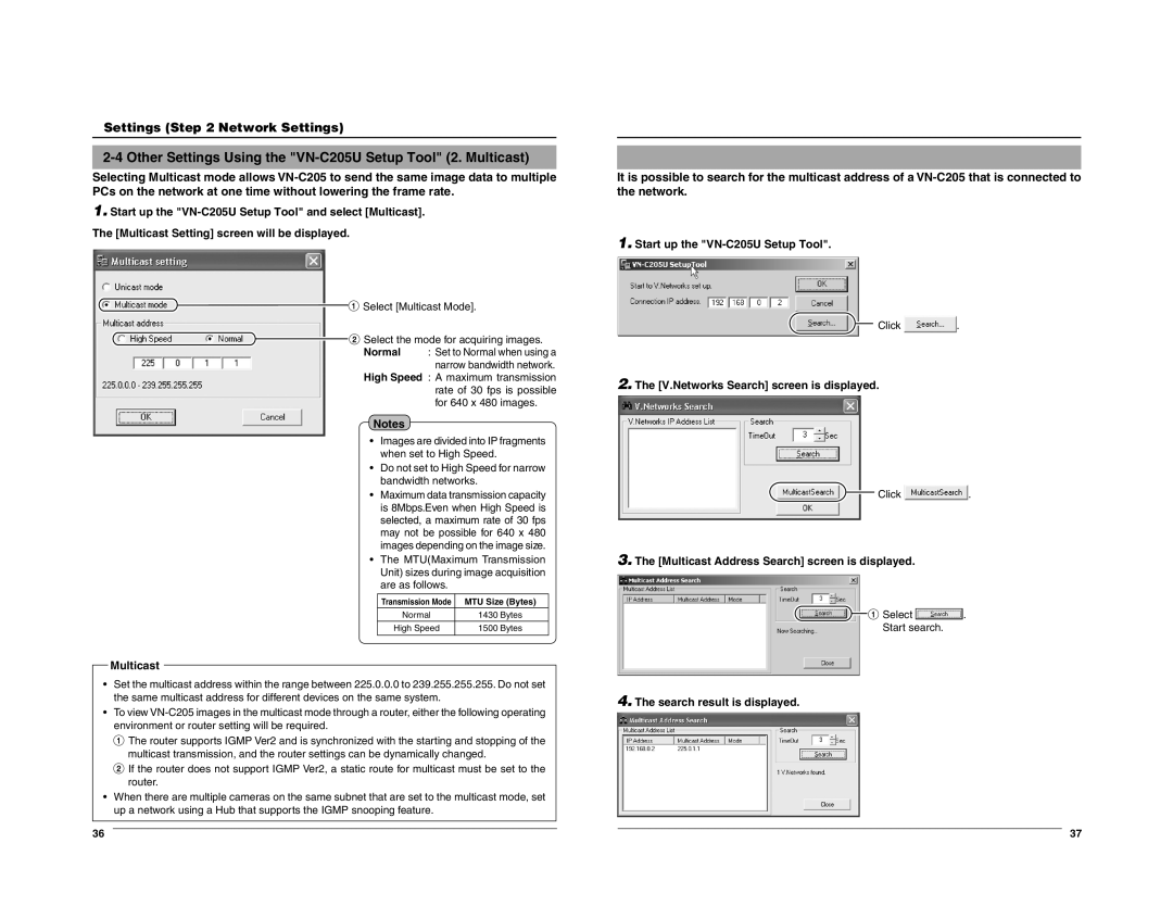 JVC manual Other Settings Using the VN-C205U Setup Tool 2. Multicast 