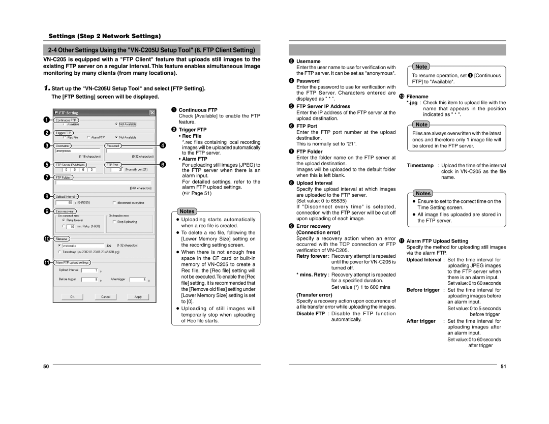 JVC VN-C205 manual Trigger FTP, Rec File, Username, Password, FTP Server IP Address, FTP Port, FTP Folder, Upload Interval 