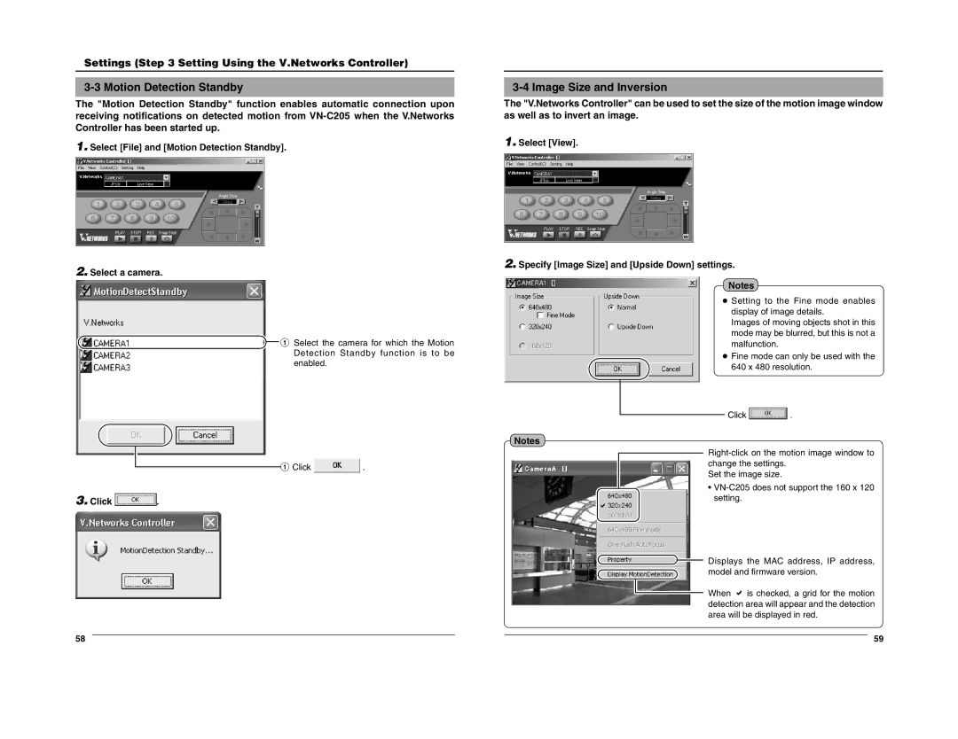 JVC VN-C205 manual Motion Detection Standby, Image Size and Inversion, Settings Setting Using the V.Networks Controller 