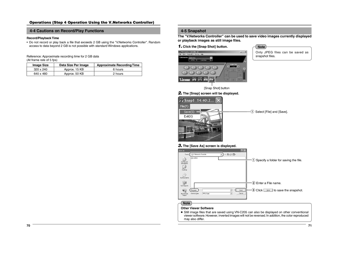 JVC VN-C205 manual Snapshot 