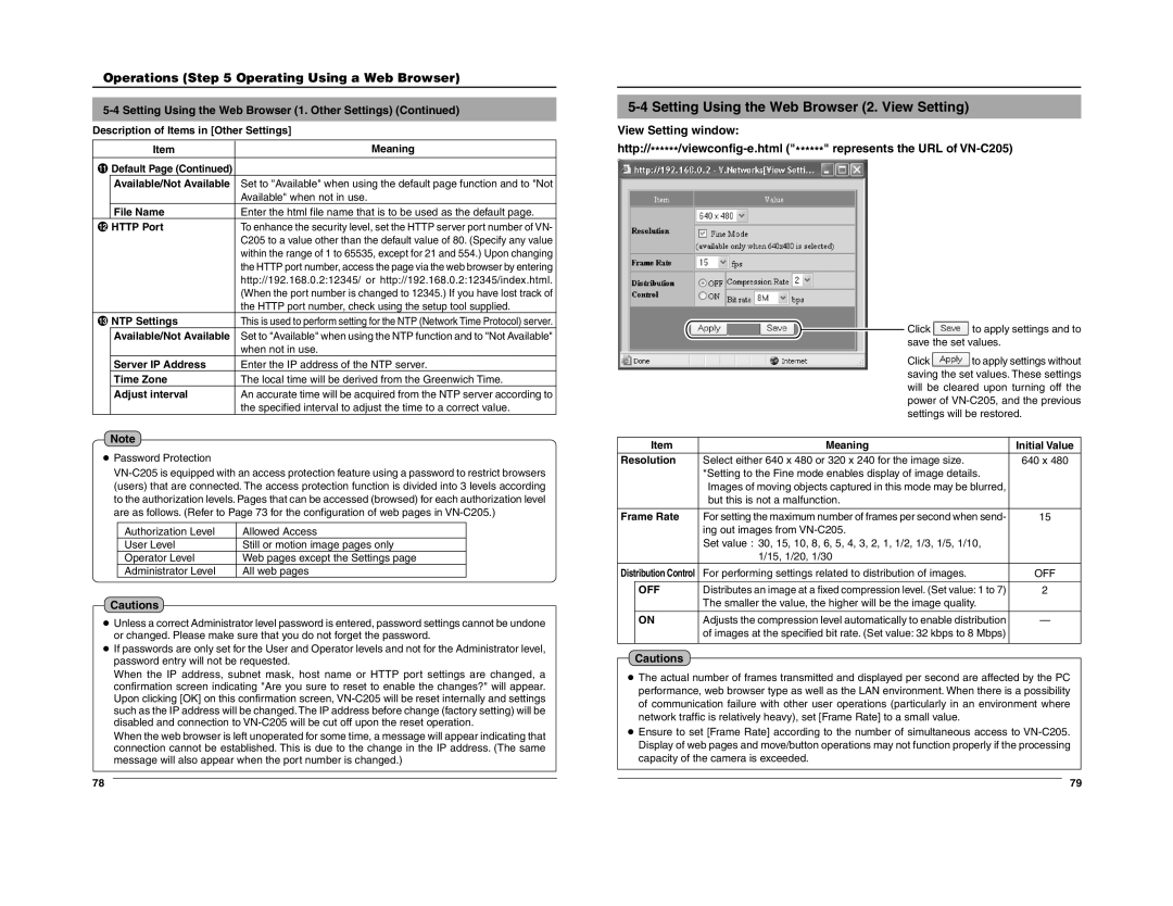 JVC VN-C205 manual Setting Using the Web Browser 2. View Setting 