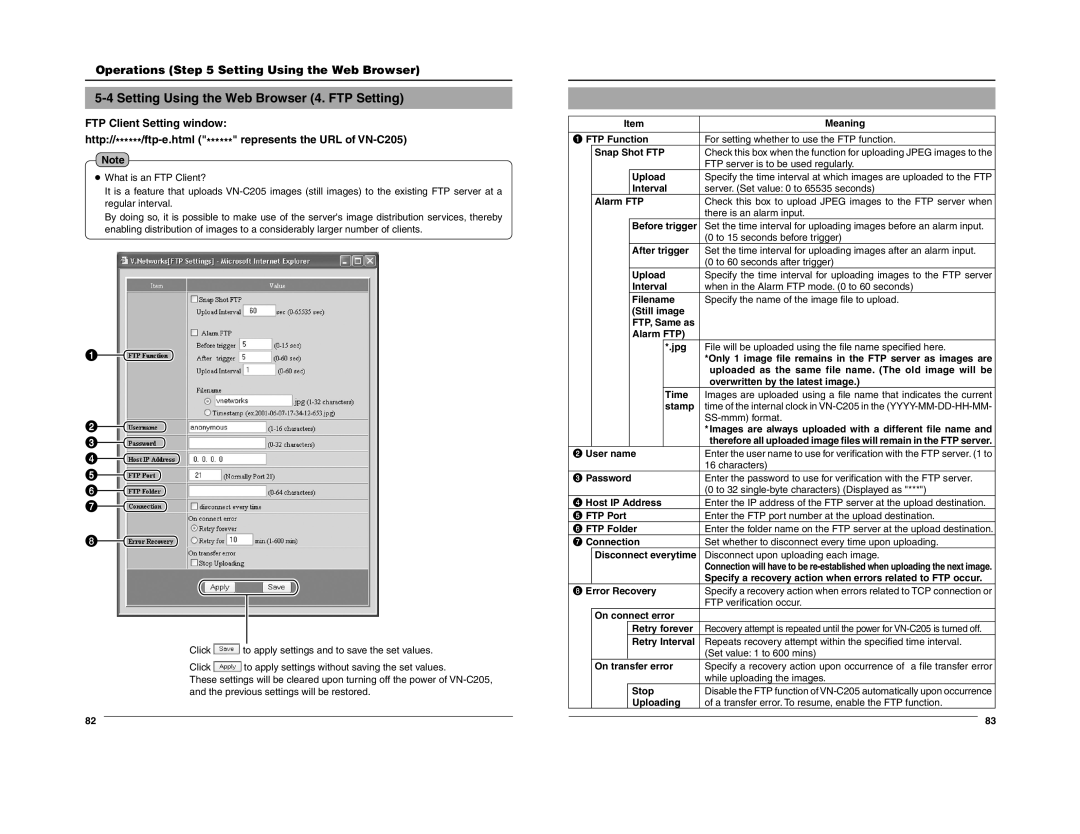 JVC VN-C205 manual Setting Using the Web Browser 4. FTP Setting, Operations Setting Using the Web Browser 