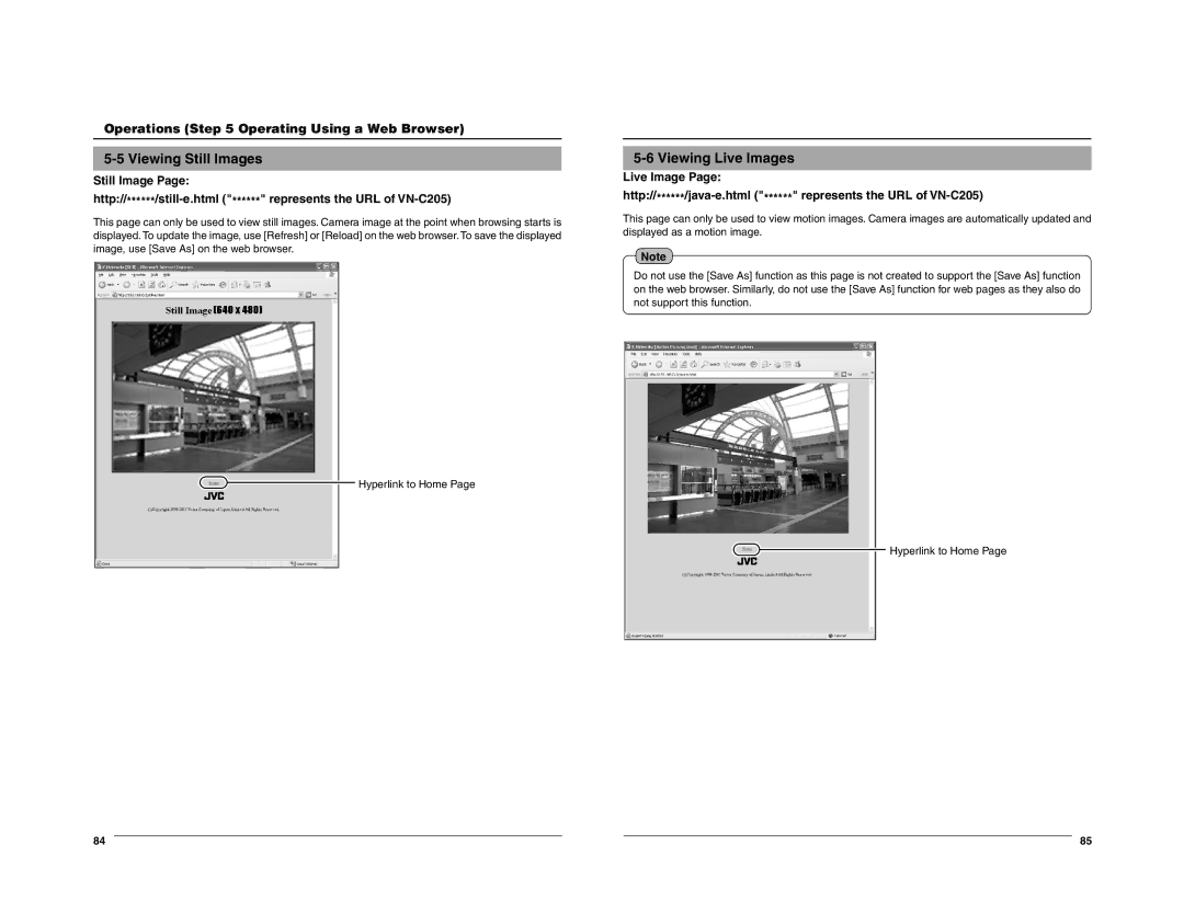 JVC VN-C205 manual Viewing Still Images, Viewing Live Images 