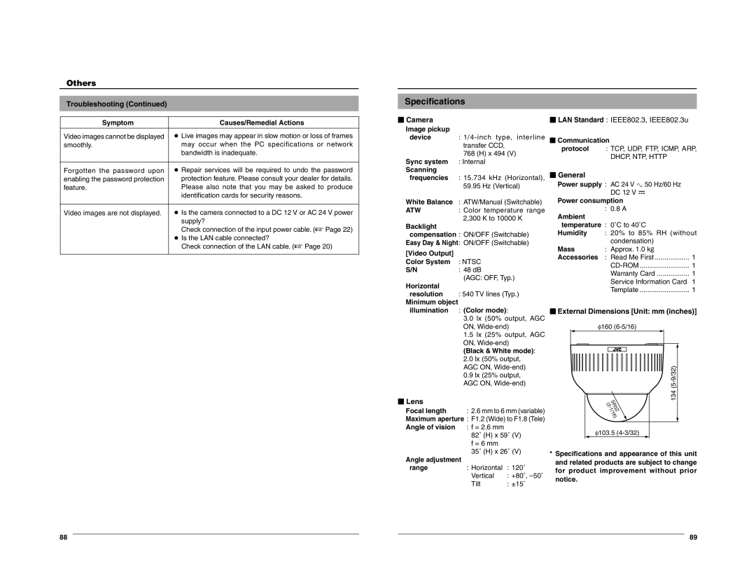 JVC VN-C205 manual Specifications, Others 