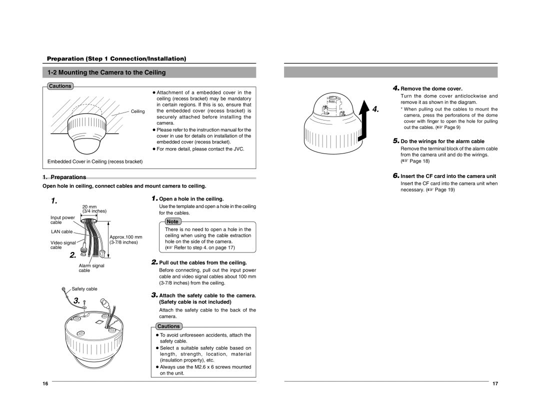 JVC VN-C205 manual Mounting the Camera to the Ceiling, Preparation Connection/Installation, Preparations 
