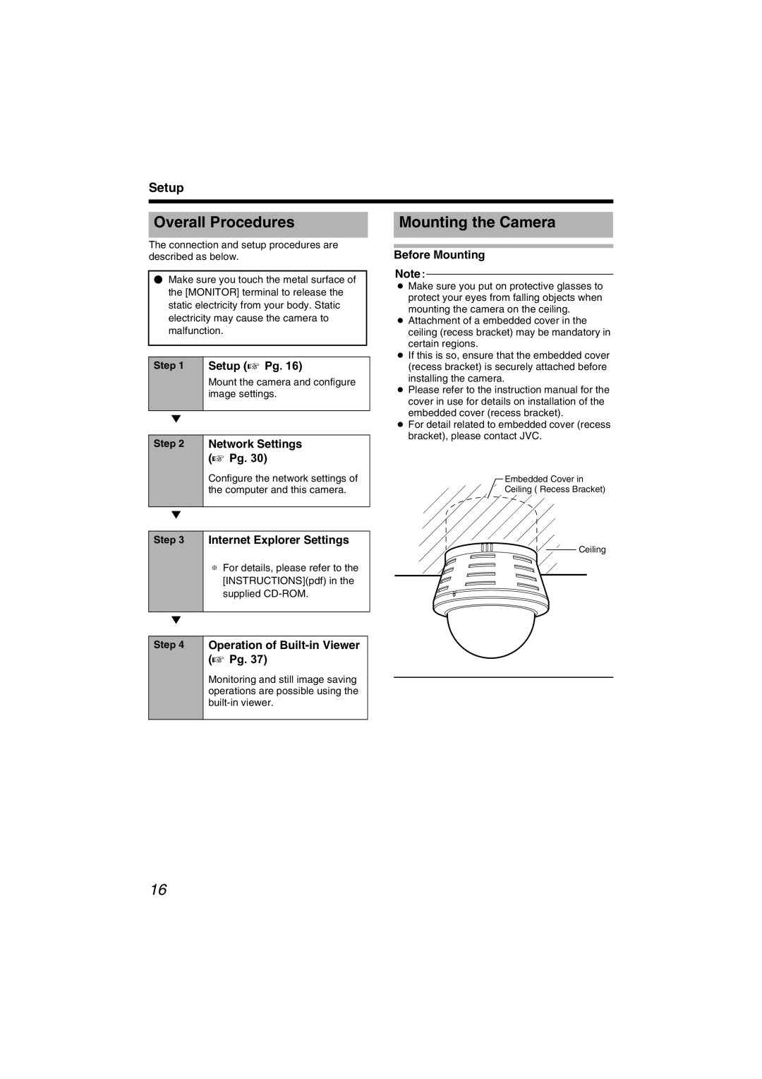 JVC VN-C215V4U manual Overall Procedures, Mounting the Camera 