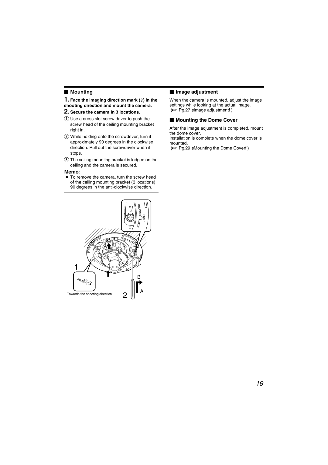 JVC VN-C215V4U manual  Image adjustment,  Mounting the Dome Cover 