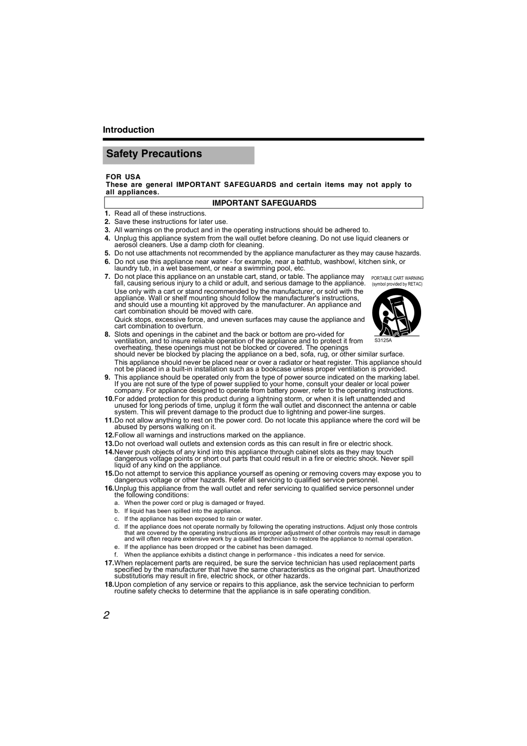 JVC VN-C215V4U manual Safety Precautions, Important Safeguards 