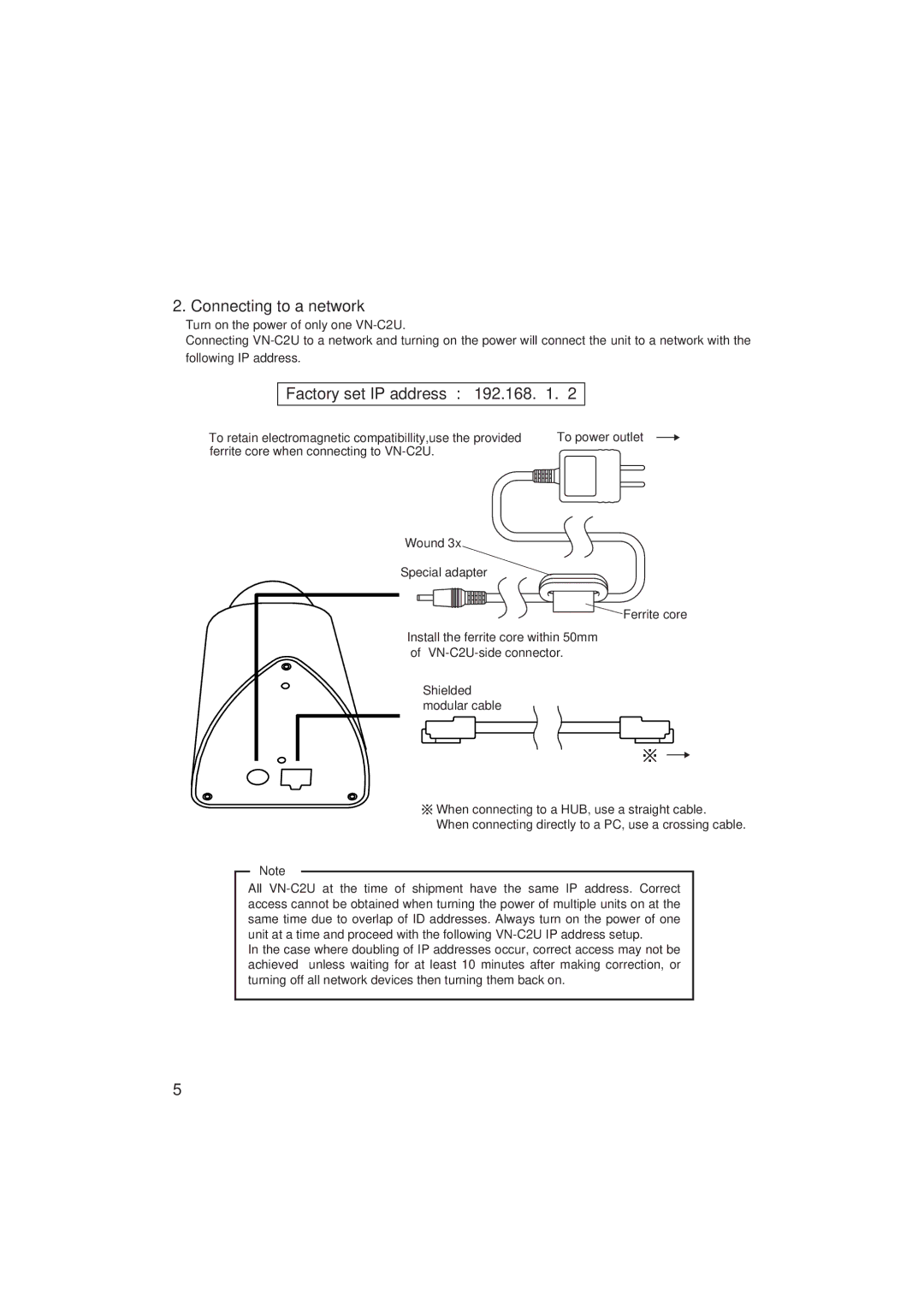 JVC VN-C2U instruction manual Connecting to a network, Factory set IP address 192.168 