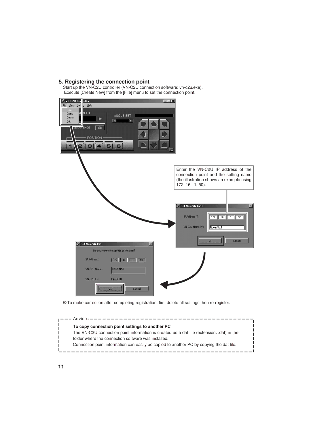 JVC VN-C2U instruction manual Registering the connection point, To copy connection point settings to another PC 