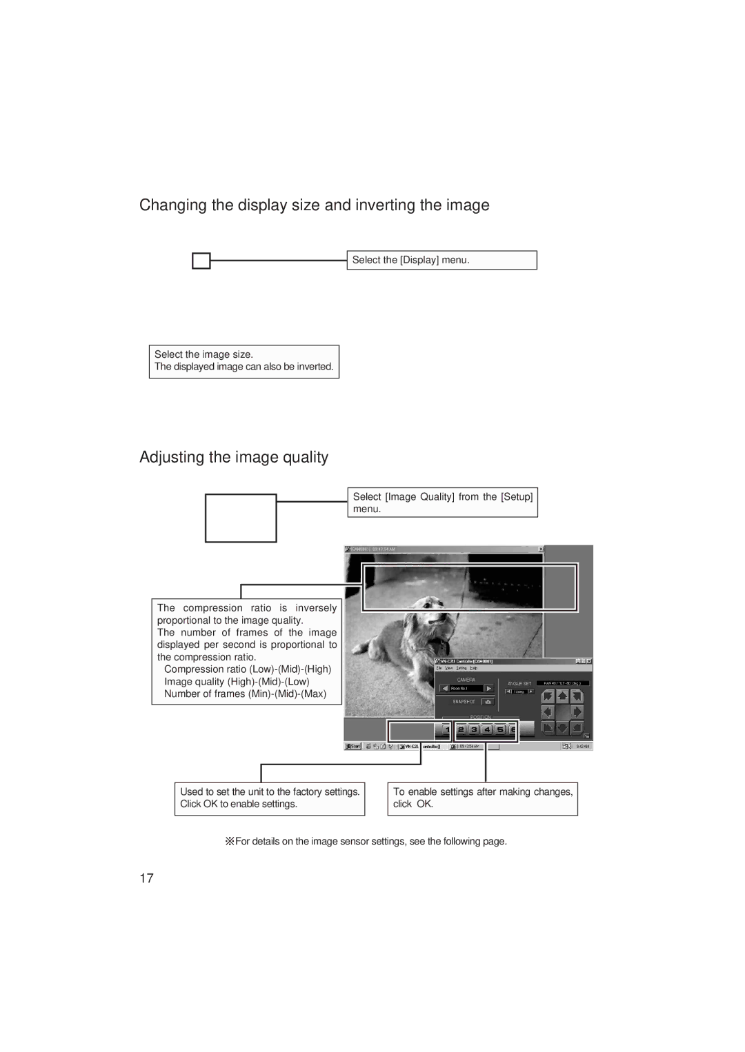 JVC VN-C2U instruction manual Changing the display size and inverting the image, Adjusting the image quality 