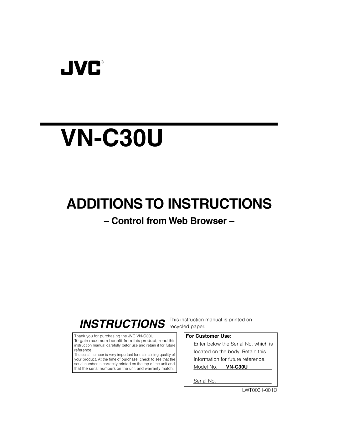 JVC VN-C30U instruction manual 