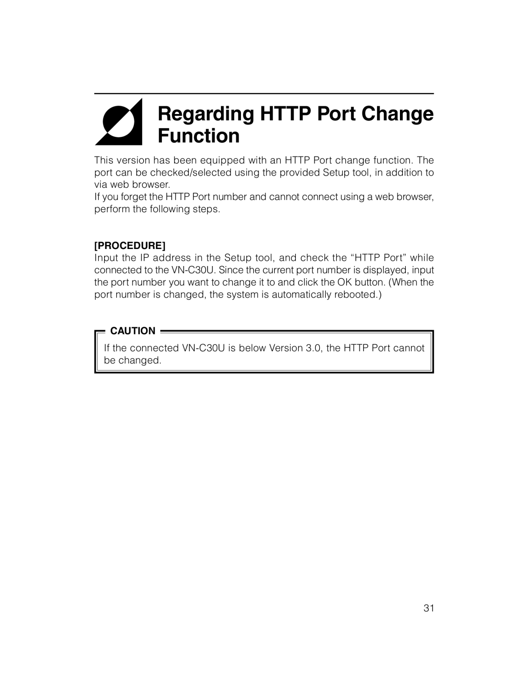 JVC VN-C30U instruction manual Regarding Http Port Change Function 