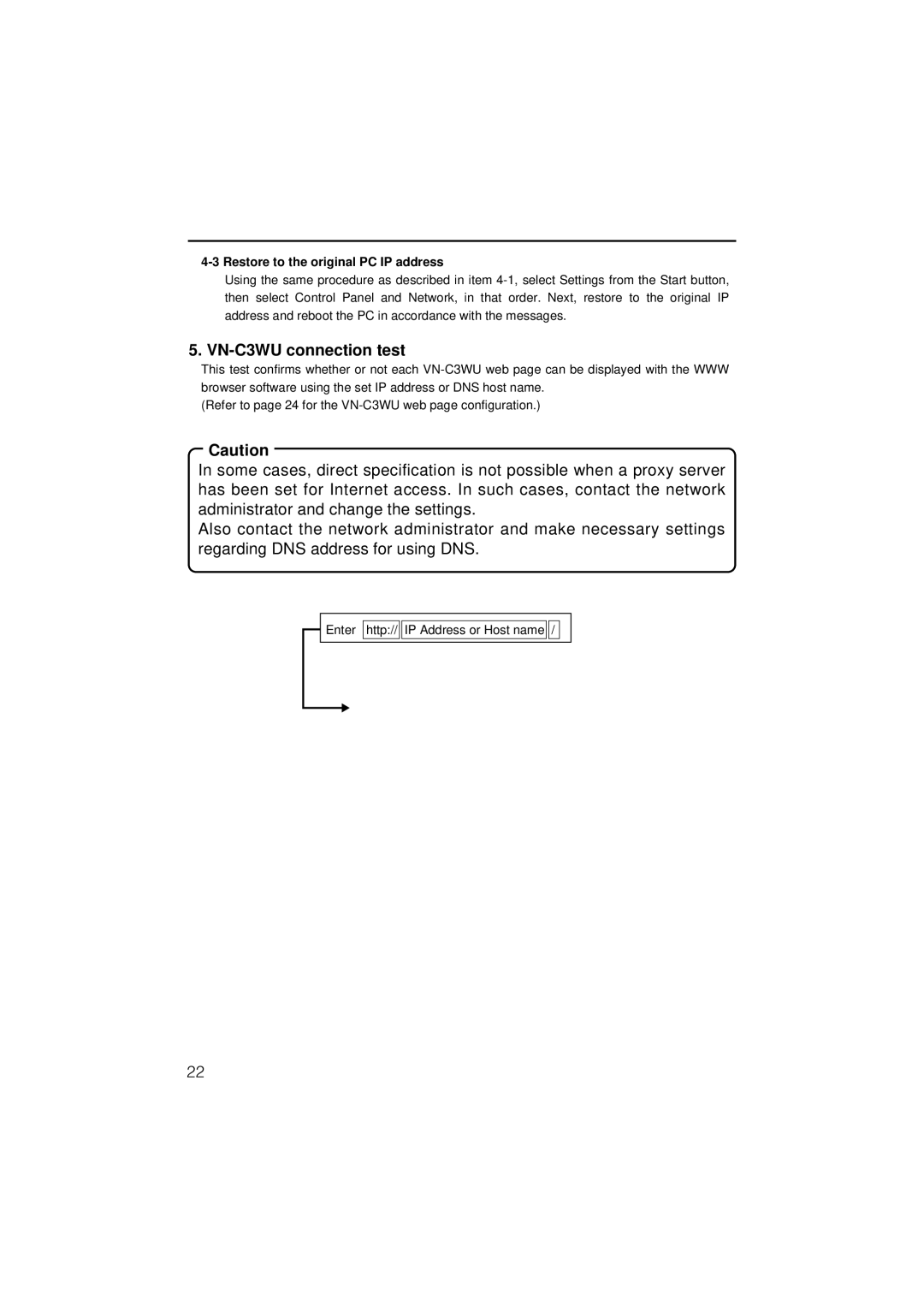 JVC instruction manual VN-C3WU connection test, Restore to the original PC IP address 