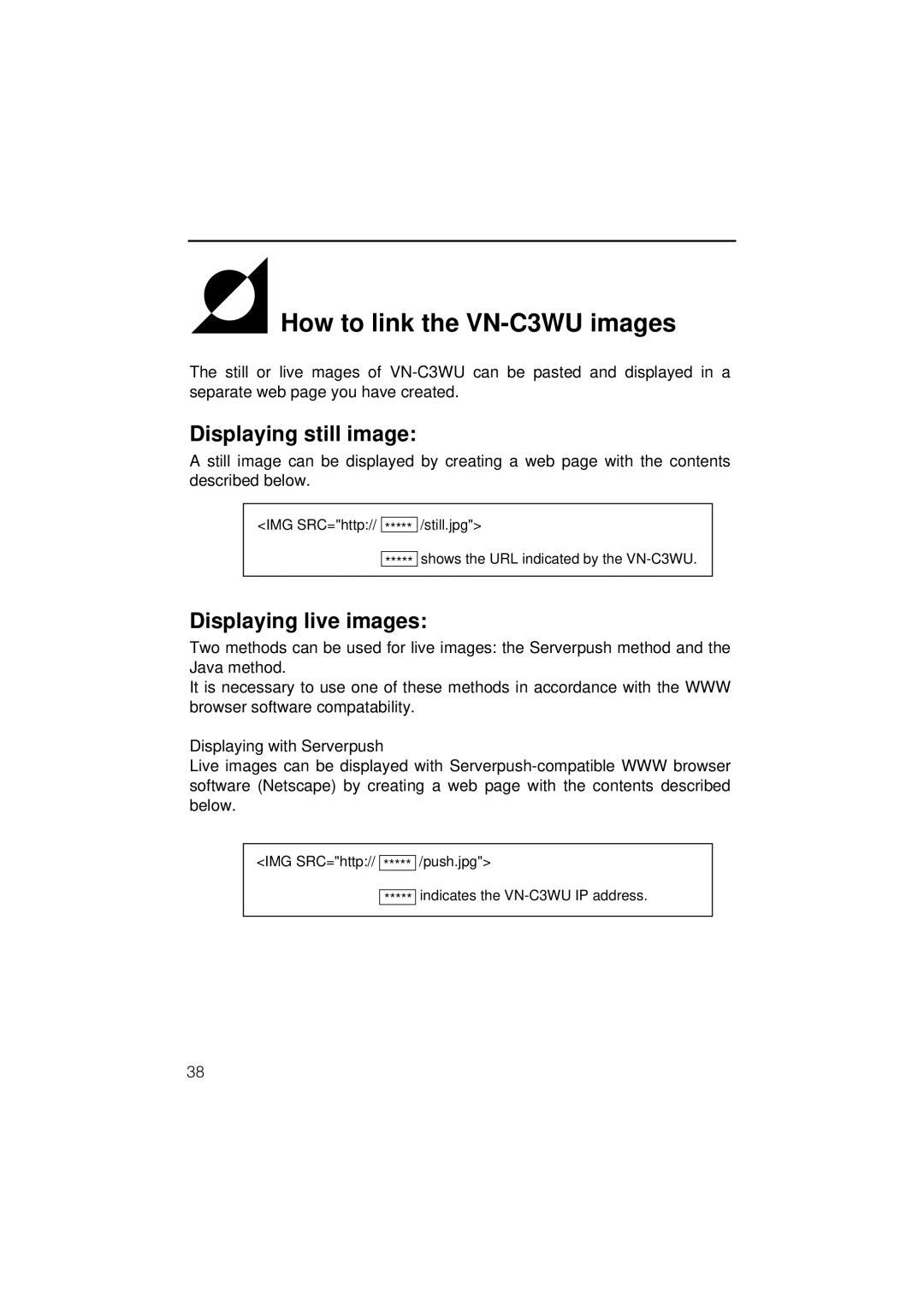 JVC instruction manual How to link the VN-C3WU images, Displaying still image, Displaying live images 